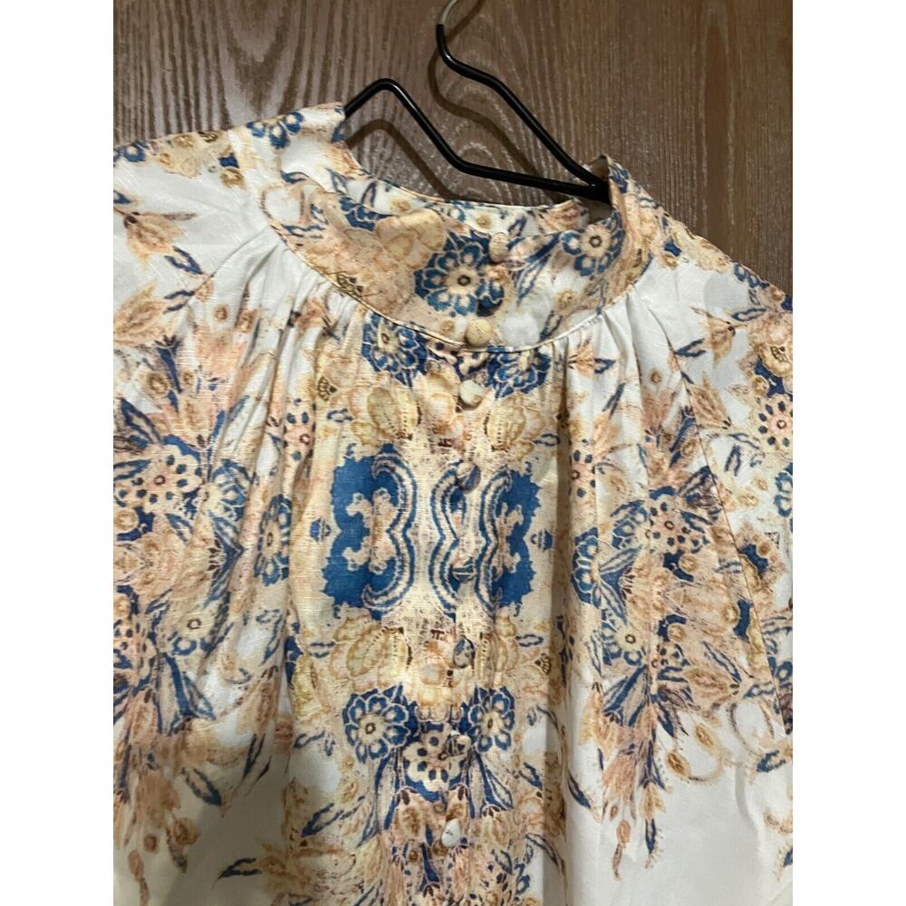 L'ATISTE by Amy Button 1X Mandarin Collar Satin Printed Dress Blouse Brand New - Picture 11 of 16